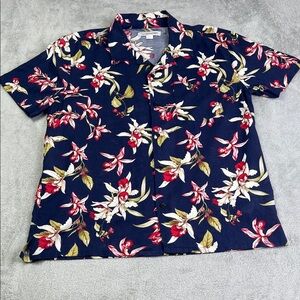 NEW Outerknown M‎ Men's 100% Organic Cotton Floral Navy Casual Button Down Shirt